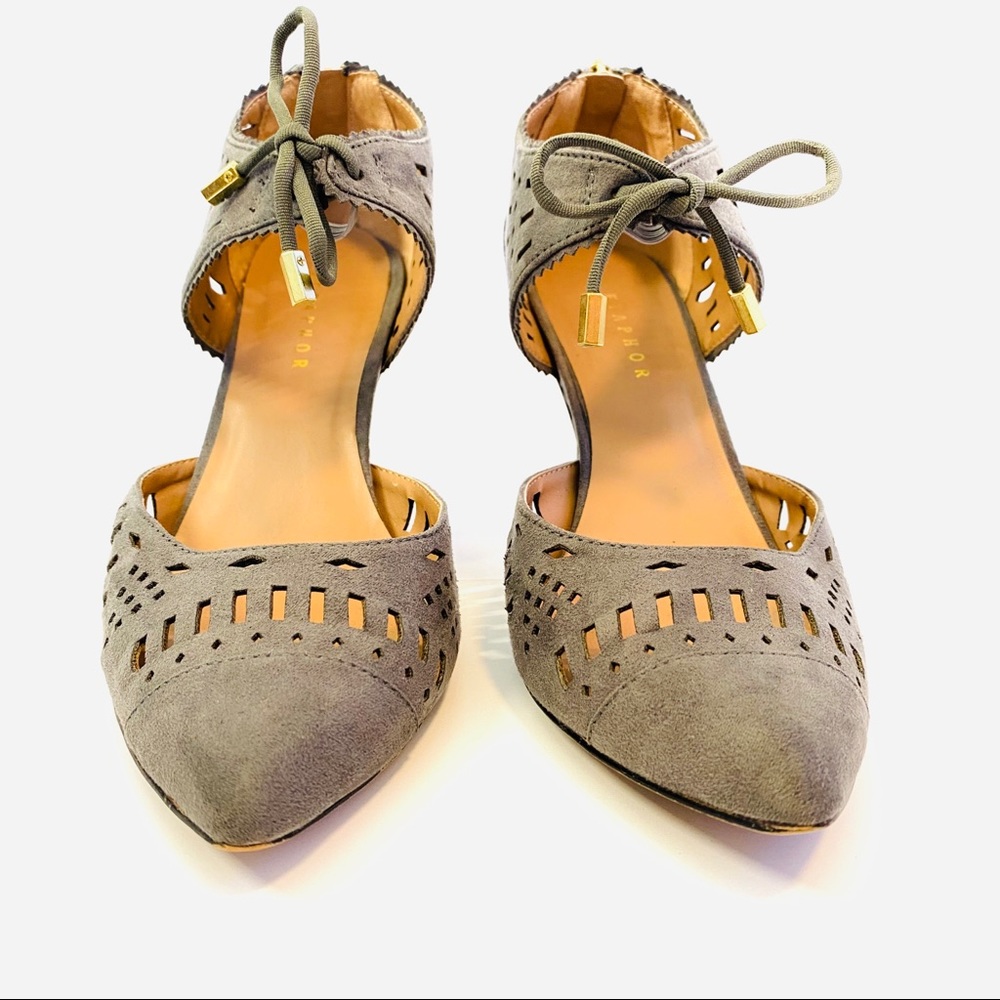 Metaphor Radiant Grey Heels Faux Suede Front Bow - Picture 3 of 9